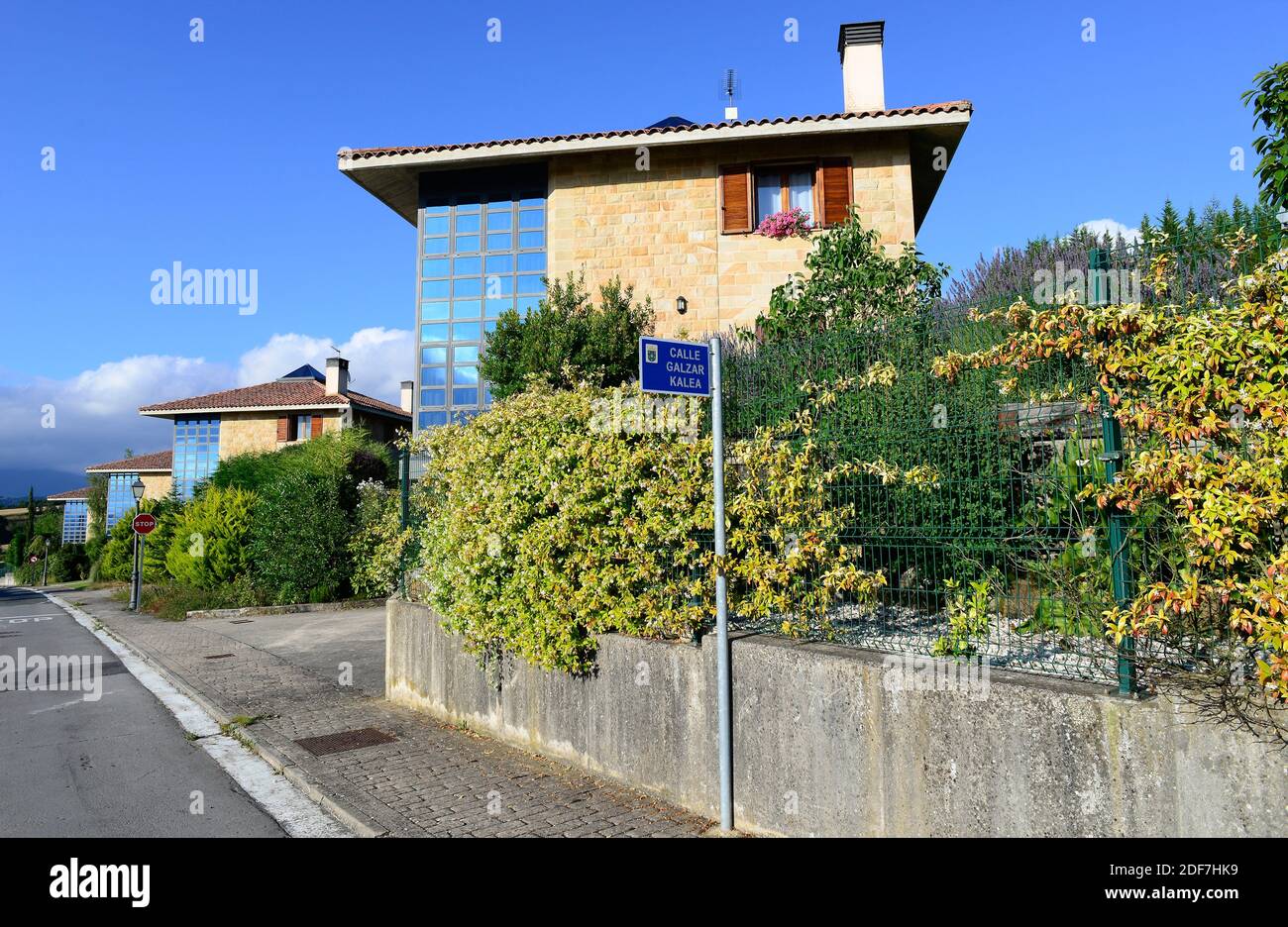 Argomaniz, Einfamilienhäuser. Elburgo Gemeinde, Alava, Euskadi. Stockfoto
