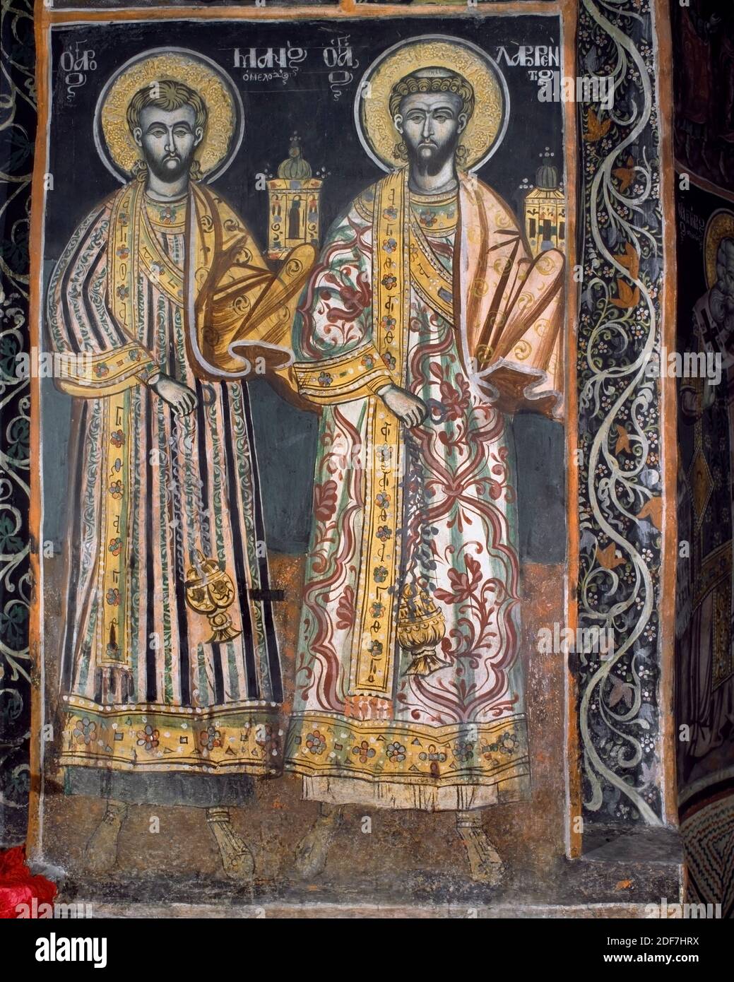 Kloster Rojen, Kirche der Geburt der Jungfrau Maria, Wandbild der Spender, Balkan, Bulgarien Stockfoto