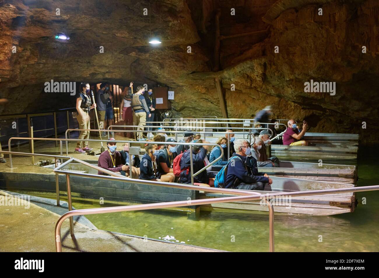 Frankreich, Lot, regionaler Naturpark Causses du Quercy, Padirac, Schlucht Padirac, Rückkehr der Bootsfahrt Stockfoto