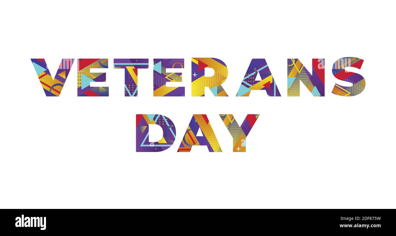 Die Worte Veteran’s Day Konzept in bunten Retro-Formen und Farben Illustration geschrieben. Stockfoto