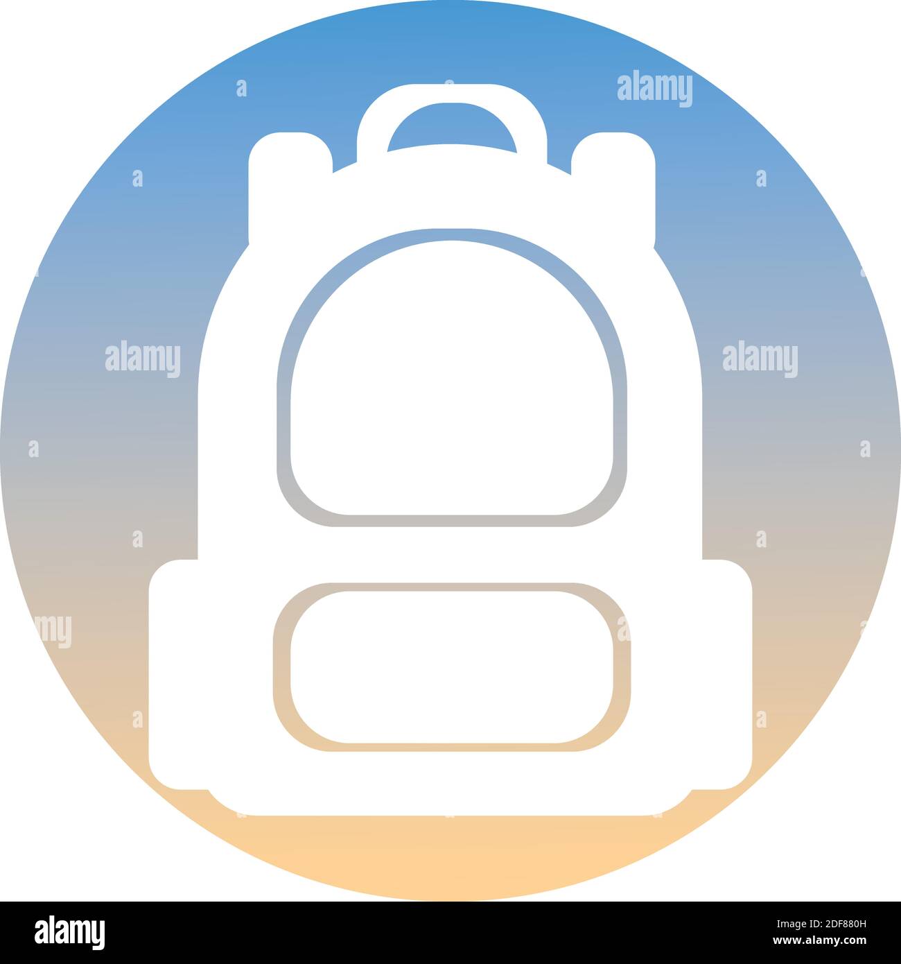 Rucksack Symbol eines Satzes. Weißes Rucksacksymbol, auf Gradient-Taste. Verwendung für Banner, Karte, Poster, Broschüre, Banner, App, Webdesign. Einfach zu bearbeiten. Stock Vektor