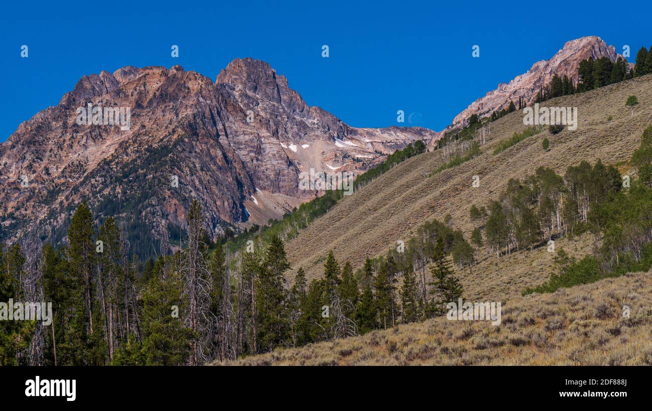 Thompson Peak, Marshall Lake Trail, Sawtooth National Erholungsgebiet, Stanley, Idaho. Stockfoto