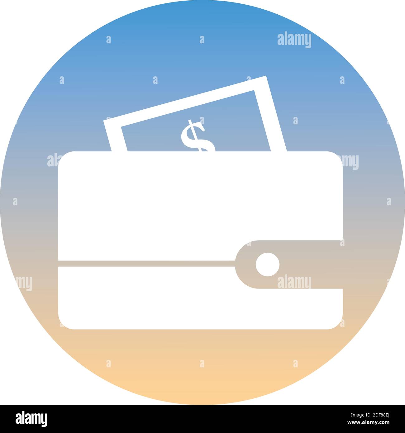 Geldbörse mit Geldsymbol eines Satzes. Weißes Portemonnaie-Symbol, auf Farbverlauf-Taste. Verwendung für Banner, Karte, Poster, Broschüre, Banner, App, Webdesign. Einfach zu bearbeiten Stock Vektor