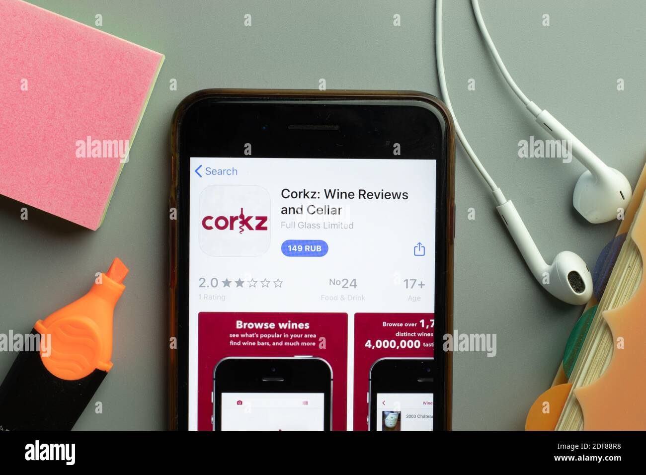 New York, USA - 1. Dezember 2020: Corkz Mobile App Icon auf dem Telefonbildschirm Draufsicht, illustrative Editorial. Stockfoto