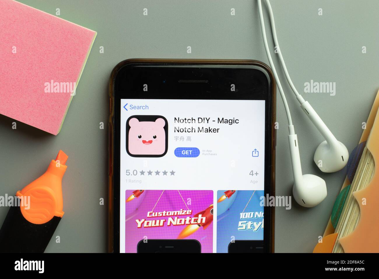 New York, USA - 1. Dezember 2020: Notch DIY Mobile App Icon auf dem Telefonbildschirm Draufsicht, illustrative Editorial. Stockfoto