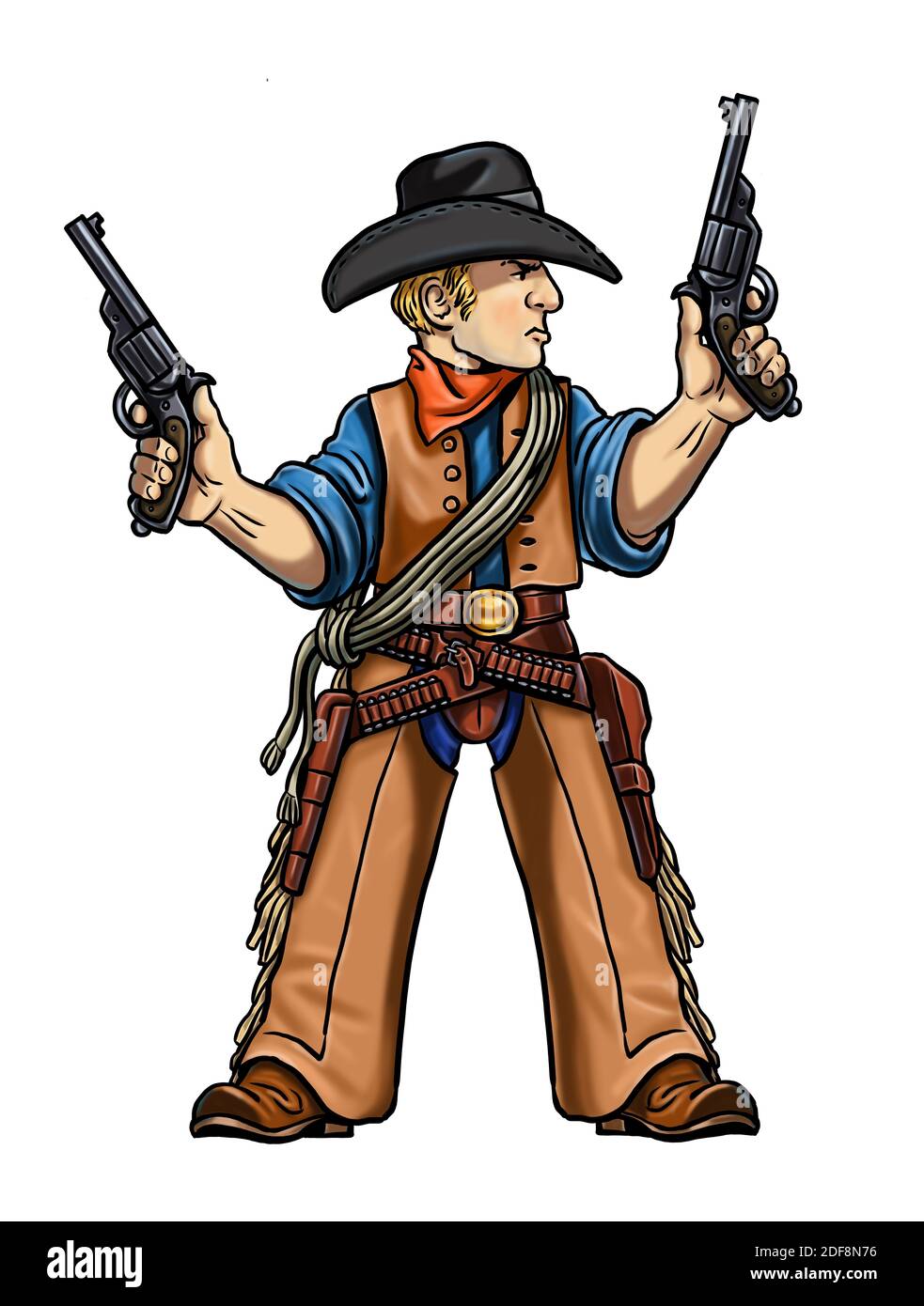 Wild West Gunfighter Cartoon. Cowboy-Vorlage für das ausmalen. Stockfoto