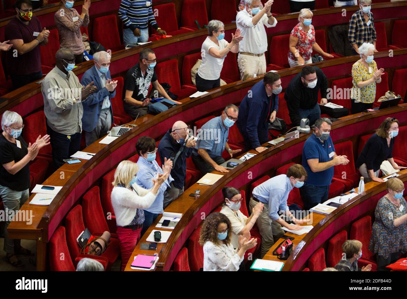 Abschluss im Plenarsaal des CESE am letzten Tag der Bürgerkonvention zum Klima (Convention citoyenne pour le climat) am 21. Juni 2020. Foto von Raphael Lafargue/ABACAPRESS.COM Stockfoto