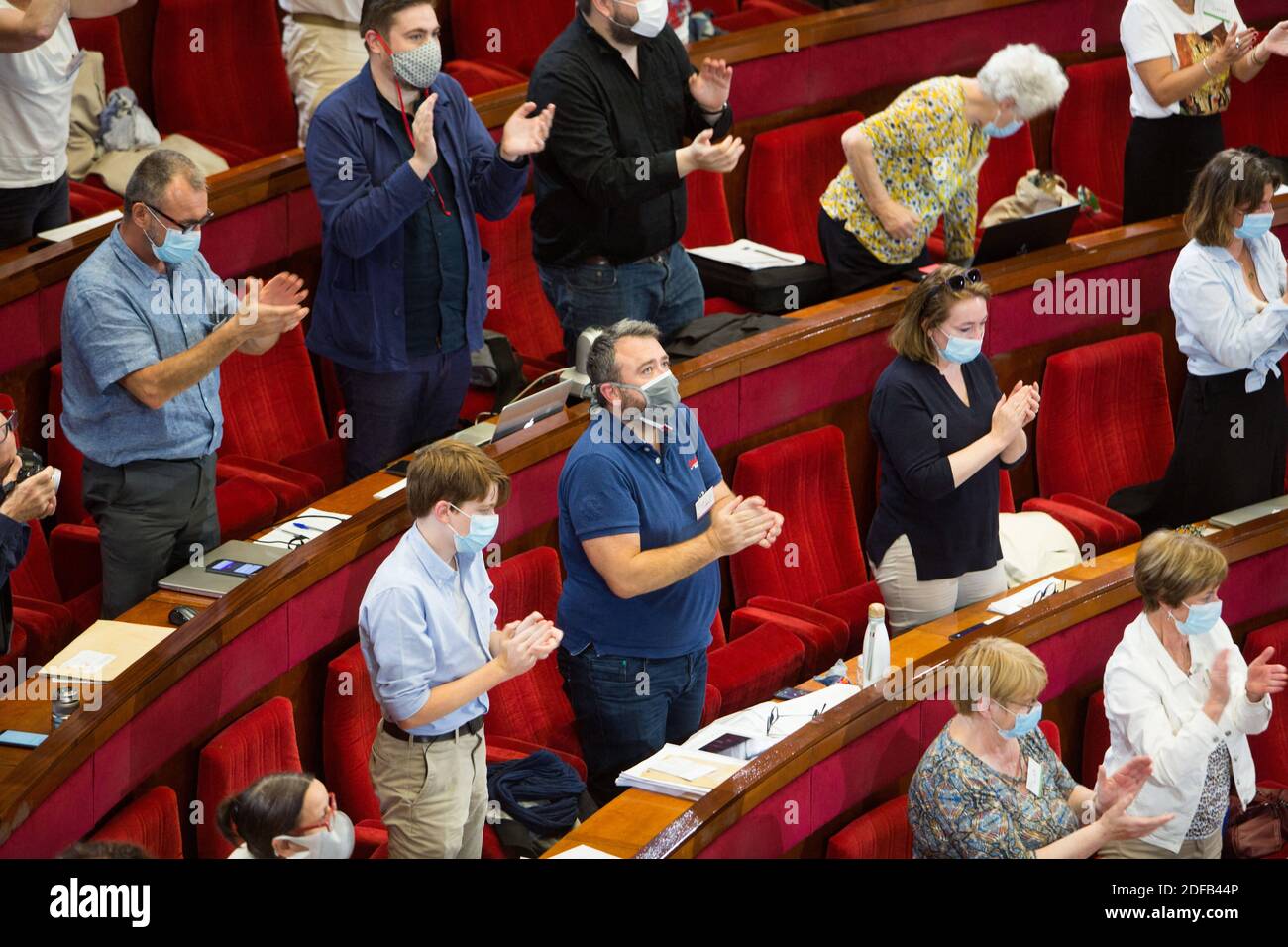 Abschluss im Plenarsaal des CESE am letzten Tag der Bürgerkonvention zum Klima (Convention citoyenne pour le climat) am 21. Juni 2020. Foto von Raphael Lafargue/ABACAPRESS.COM Stockfoto