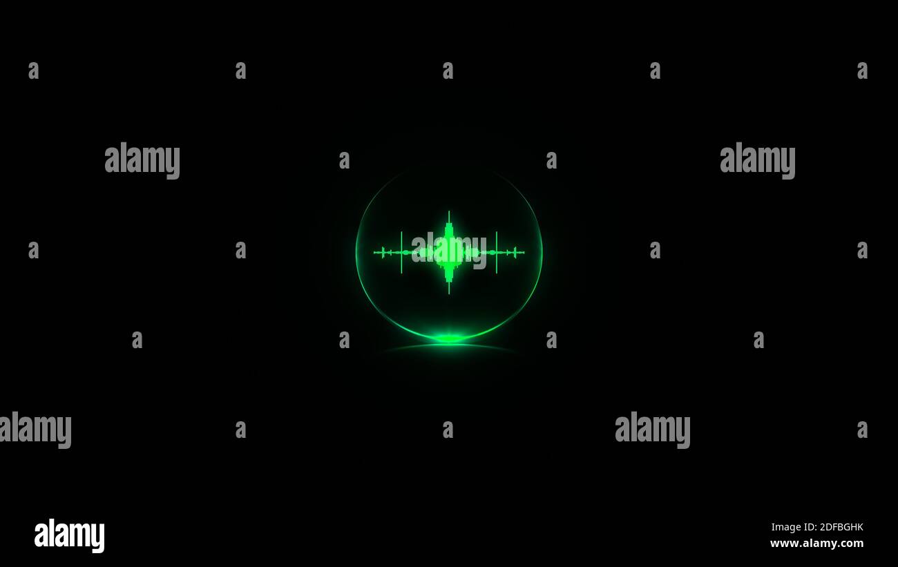 Farbenfrohe Klangwellen in einem Globe-Equalizer. Audiospektrumssimulation für Musik, Computerberechnung, futuristisch, 3d-Rendering Stockfoto