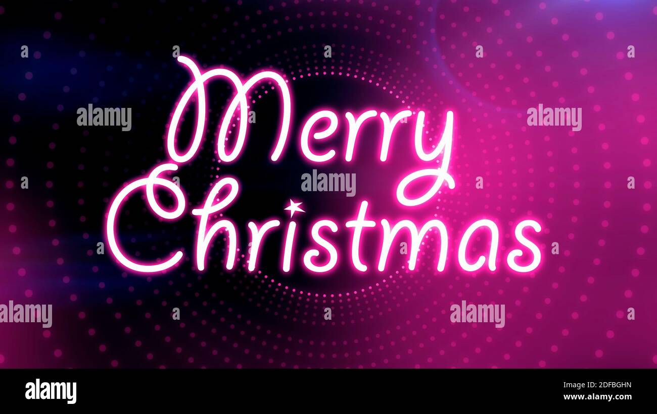 Frohe Weihnachten 3D Text, Präsentation mit Licht Illusionen im Hintergrund, Neujahrsfeier Stockfoto