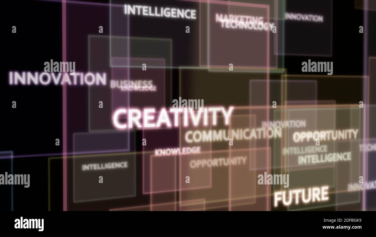 Digitale Wortwolke , Kreatives Konzept der Wirtschaft und Technologie verwandte Wörter , 3D Rendern Stockfoto