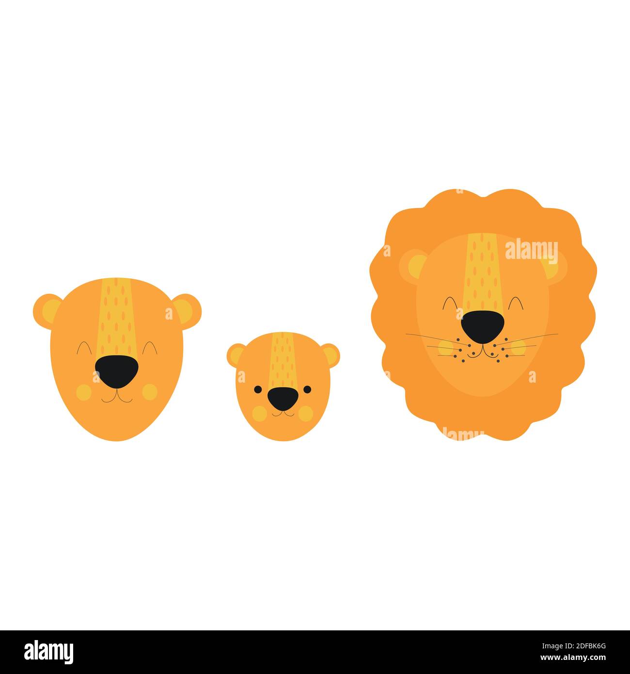 löwenkopf, Cartoon nette Tiere für Kinder Grußkarte und Einladung. Vektorgrafik. Leo, die Löwenfamilie Stock Vektor