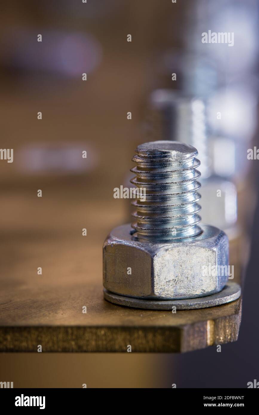 Industrielle Baumaschine Detail Gelenkschraube und Mutter Stockfoto