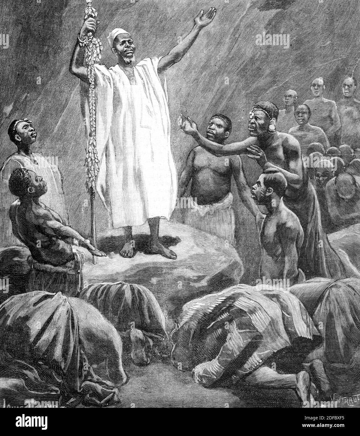 Heidnischer Priester Bubi Menschen Bioko Island Äquatorialguinea Zentralafrika (Engr 1895) Vintage Illustration oder Gravur Stockfoto