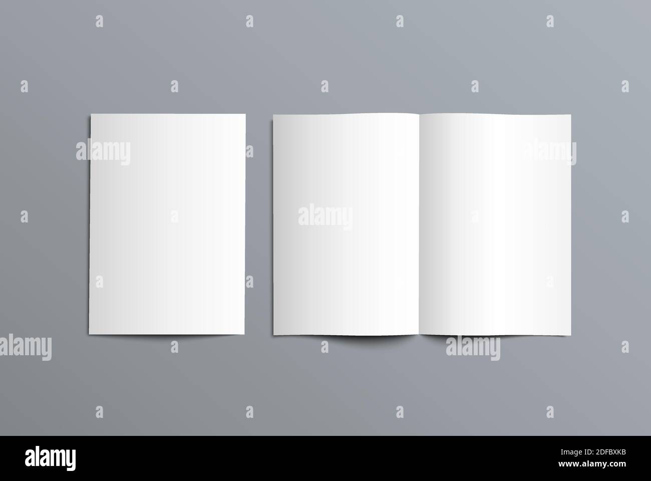 Vector Mockup zweifach Katalog für die Präsentation des Designs. Vorlage für offene und geschlossene Broschüre isoliert auf Hintergrund. Stock Vektor