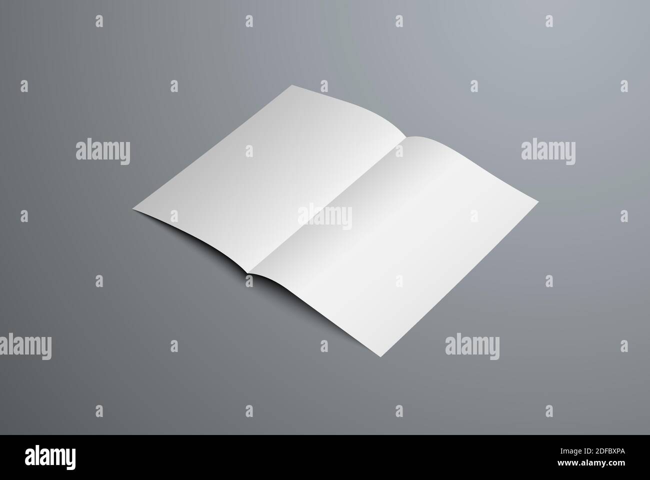 Realistisches Vektormockup des offenen Doppelfalz-Booklets. Weiße leere Briefkopfvorlage für Designpräsentation. Auf Hintergrund isoliert. Stock Vektor