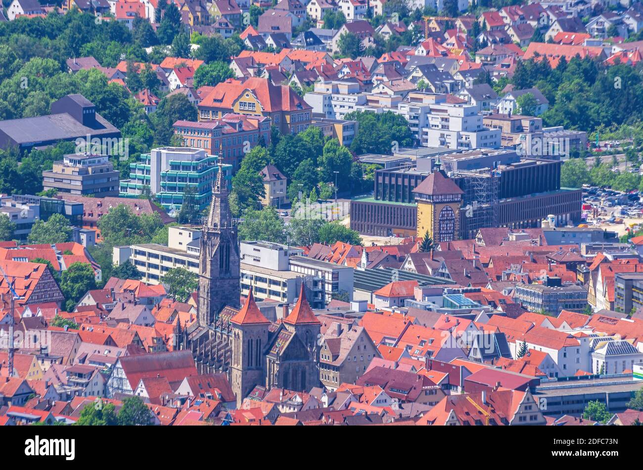Blick von der Burgruine Achalm über Reutlingen, Baden-Württemberg, Deutschland. Stockfoto