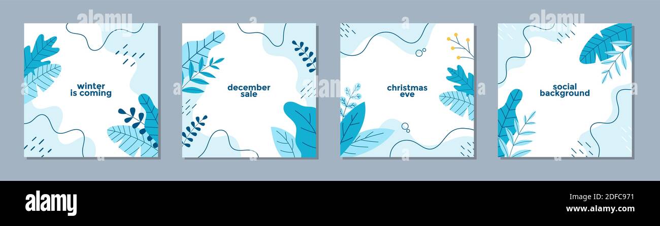 Trendige abstrakte quadratische Schablone mit Winterjahreskonzept. Kann für Beiträge in sozialen Medien, mobile Apps, Bannerdesign, Web- oder Internetwerbung verwendet werden. Stock Vektor