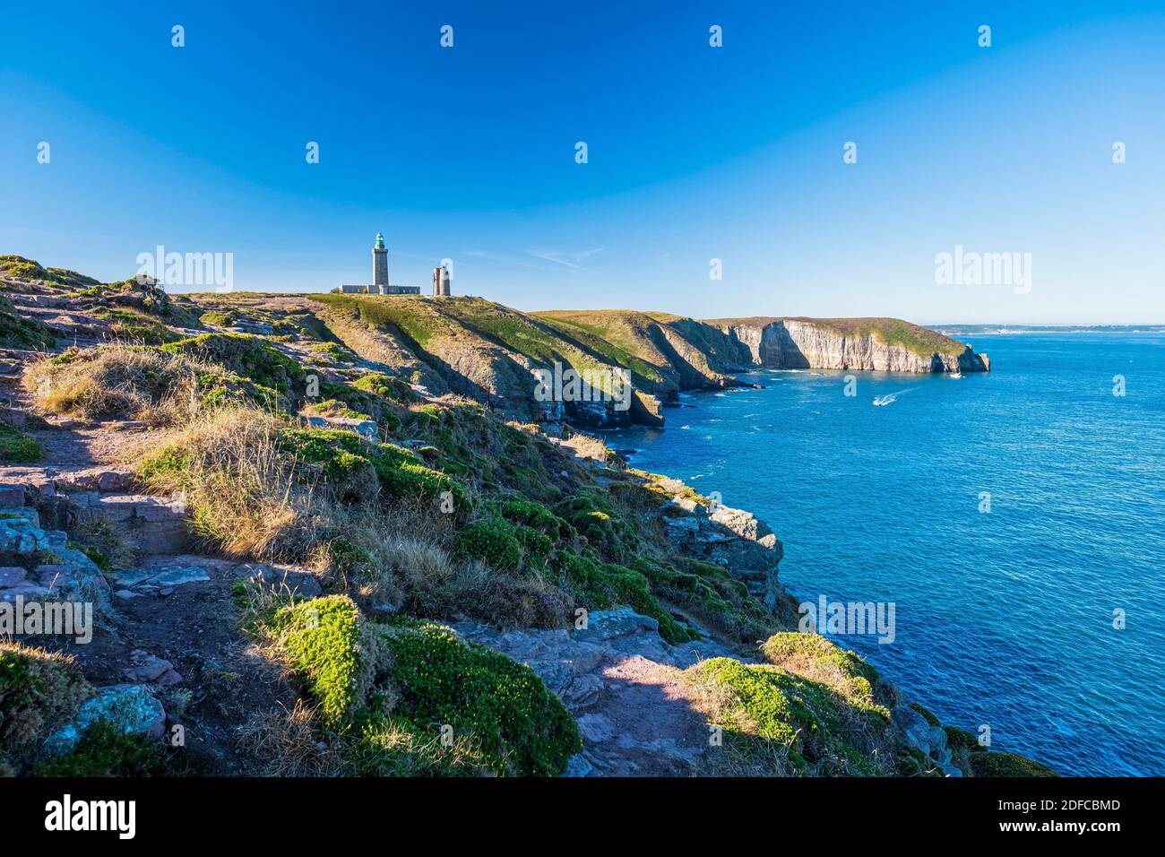 Frankreich, Cotes d'Armor, Emerald Coast, Plegenon, Frehel Cape und seine Leuchttürme, einschließlich eines Vauban Leuchtturm Stockfoto
