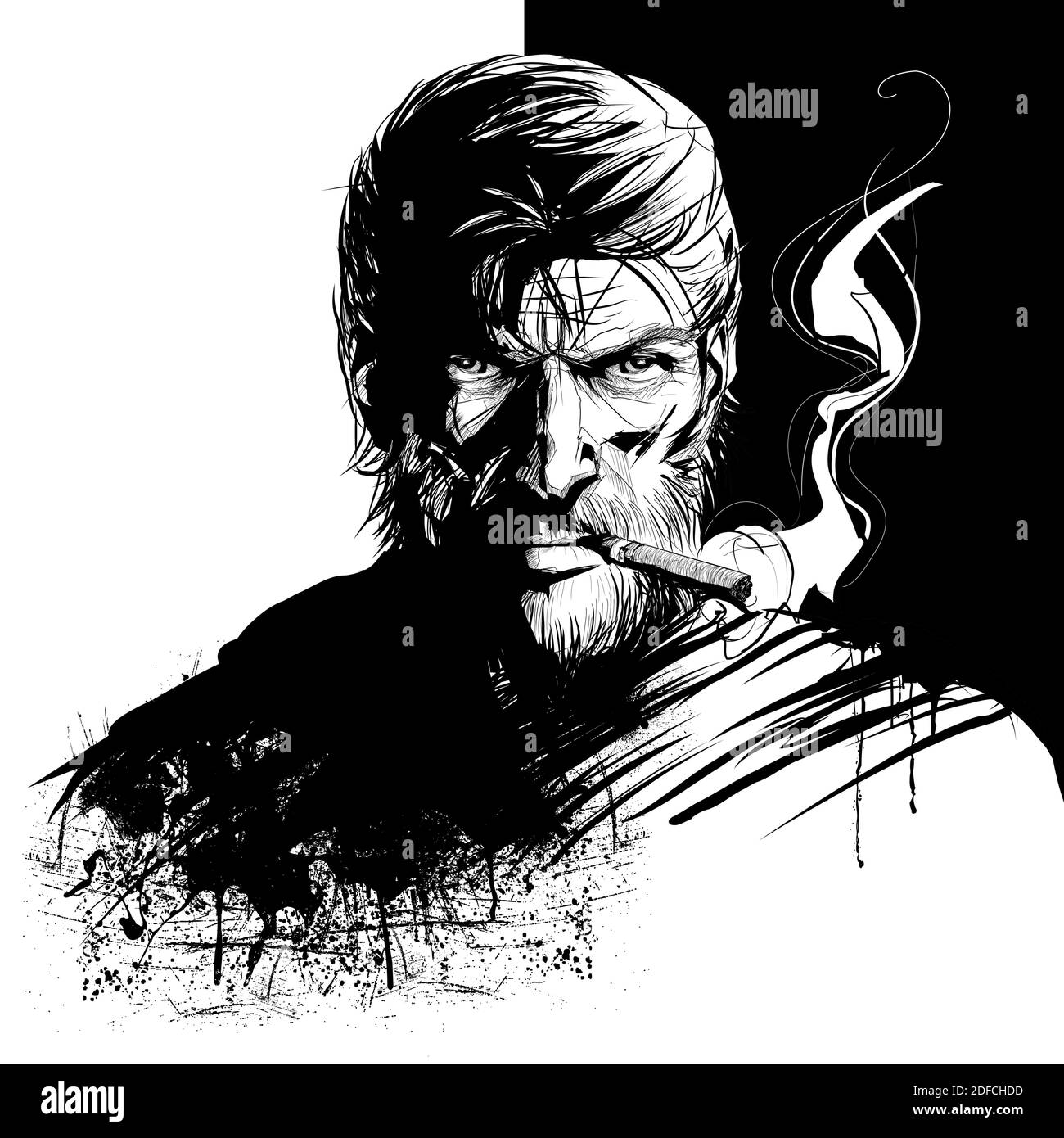 Nahaufnahme Porträt von schweren Mann mittleren Alters Zigarre - vektorgrafik Stock Vektor