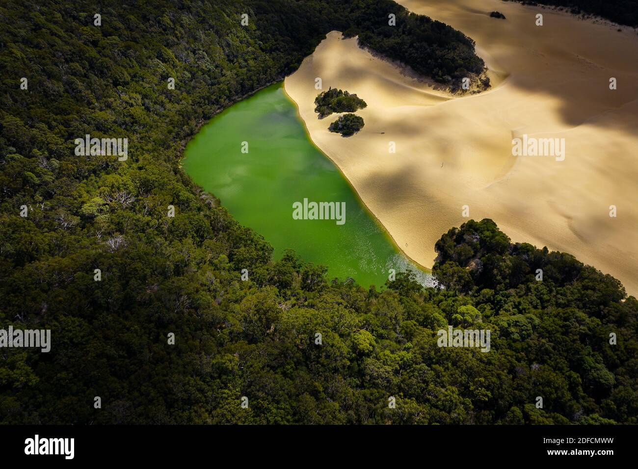 Luftaufnahme des Lake Wabby auf Fraser Island. Stockfoto