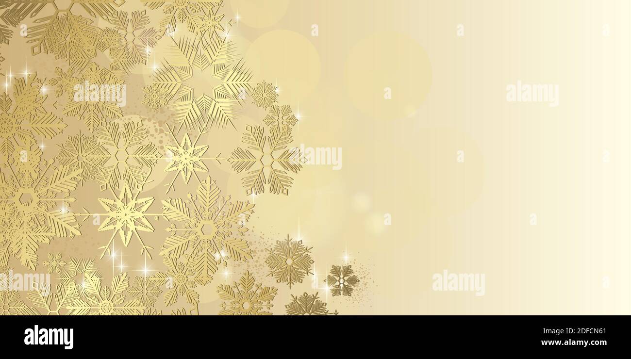 Sweet Winter Gold Schneeflocken voller Vektor Hintergrund Stockfoto