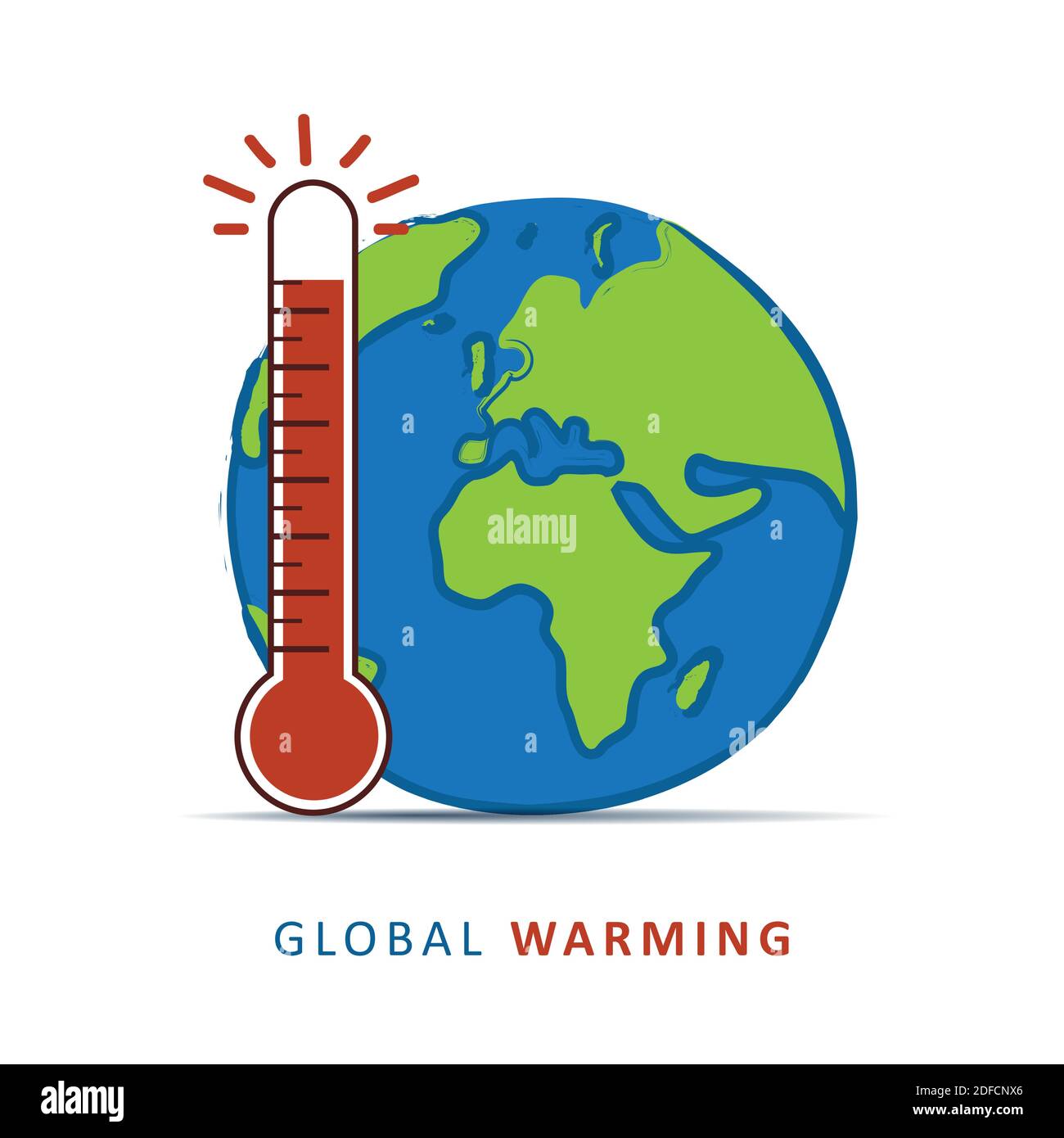 Abbildung: Wärmethermometer und Erdvektor zur globalen Erwärmung EPS10 Stock Vektor
