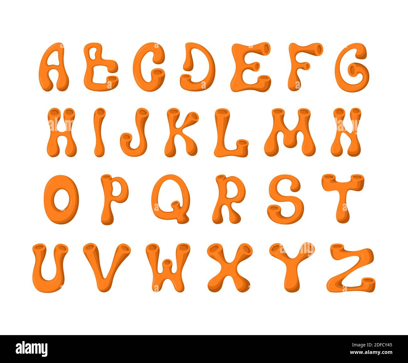 Niedliche Kinder Alphabet. Volumetrische orange Buchstaben Vektor Stock Vektor