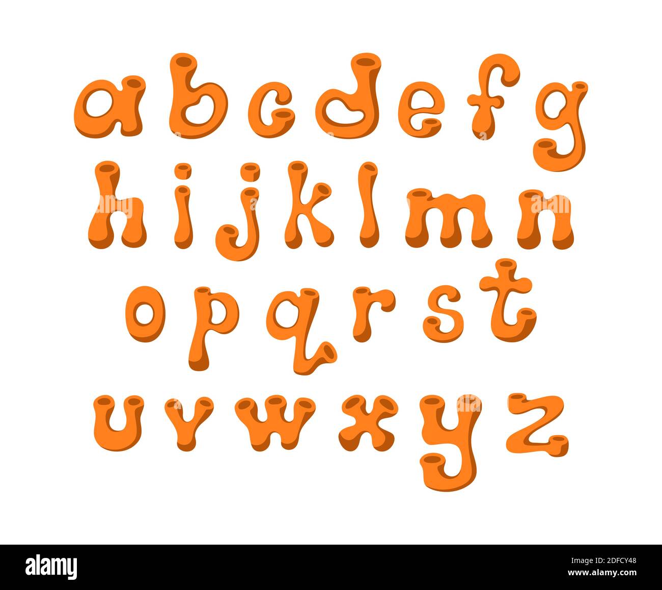 Niedliche Kinder Alphabet. Volumetrische orange Buchstaben Vektor Stock Vektor