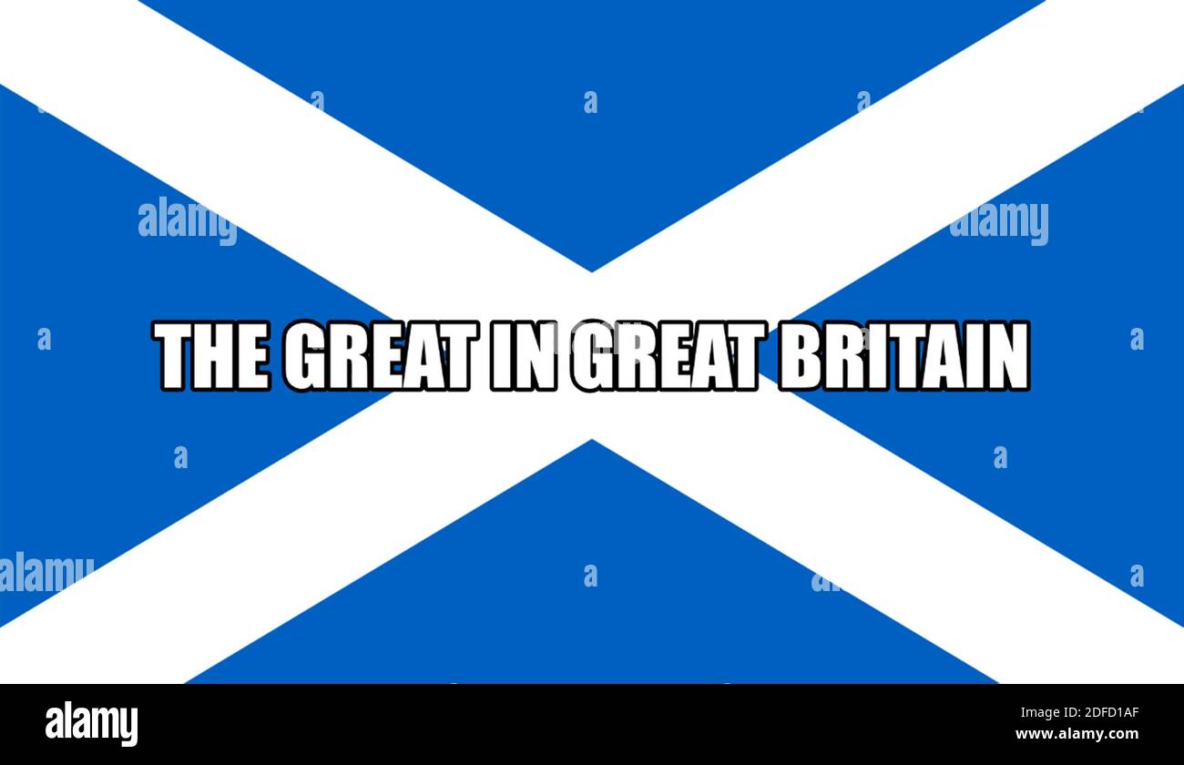 Die großen in Großbritannien Text über schottische Flagge, politische Satire Konzept Stockfoto