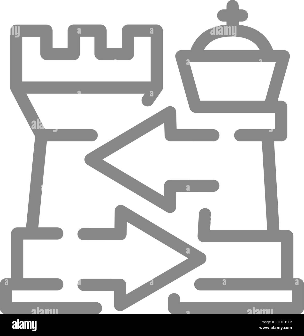 Rook und König Schachaustausch, Castling-Linie Symbol. Brettspiel, Tischunterhaltung Symbol Stock Vektor