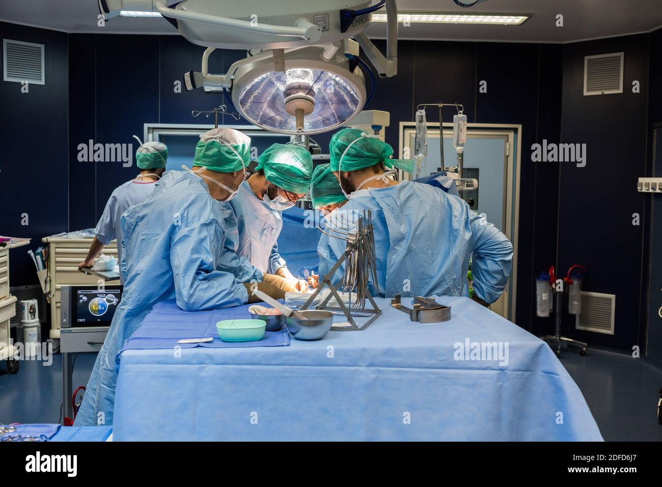 Transplantation einer Niere von einem verwandten lebenden Spender, Bordeaux Krankenhaus, Frankreich. Stockfoto
