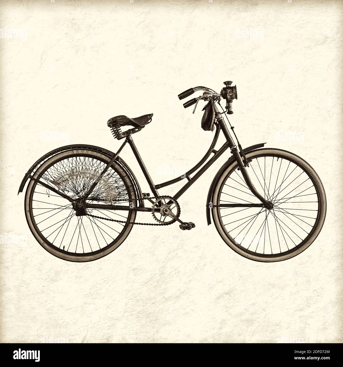 Retro-Stil Bild von einem Vintage Anfang des zwanzigsten Jahrhunderts Niederländisch lady Fahrrad mit Laterne Stockfoto