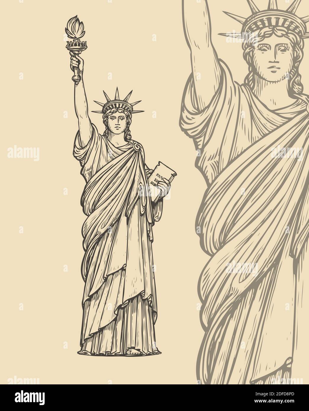 Skizze zur Freiheitsstatue. New York, USA Symbol vintage Vektor Illustration Stock Vektor