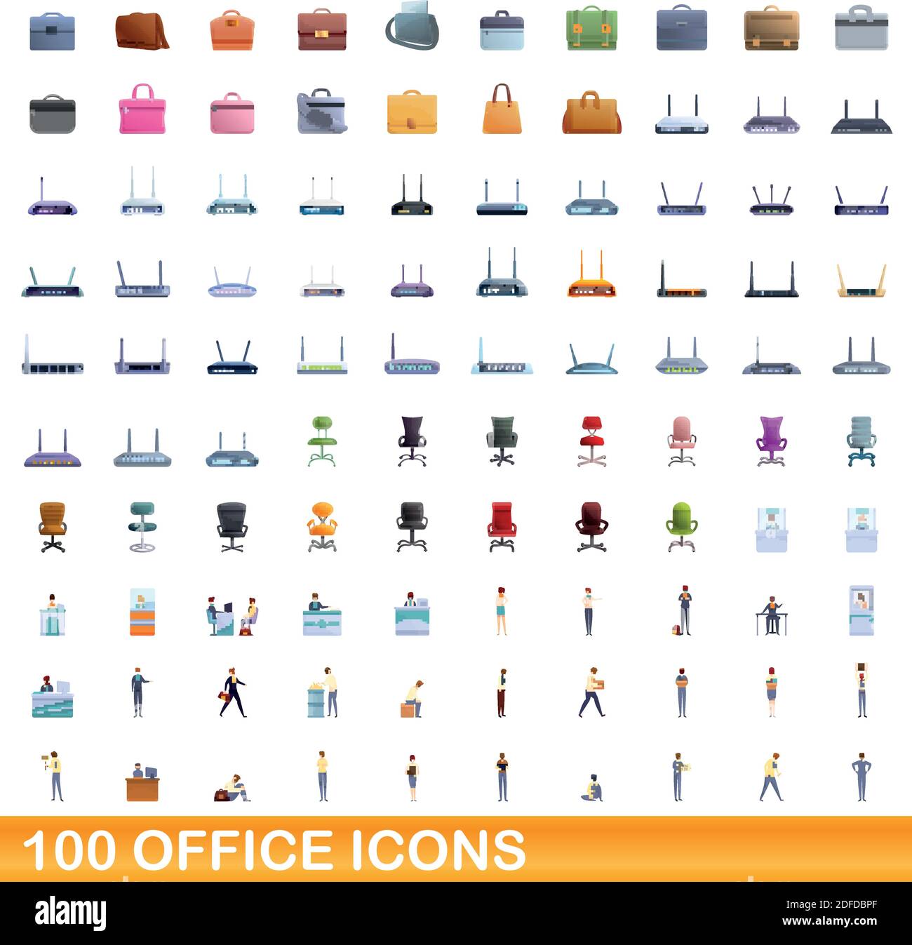 100 Bürosymbole eingestellt. Cartoon-Illustration von 100 Büro-Symbole Vektor-Set isoliert auf weißem Hintergrund Stock Vektor