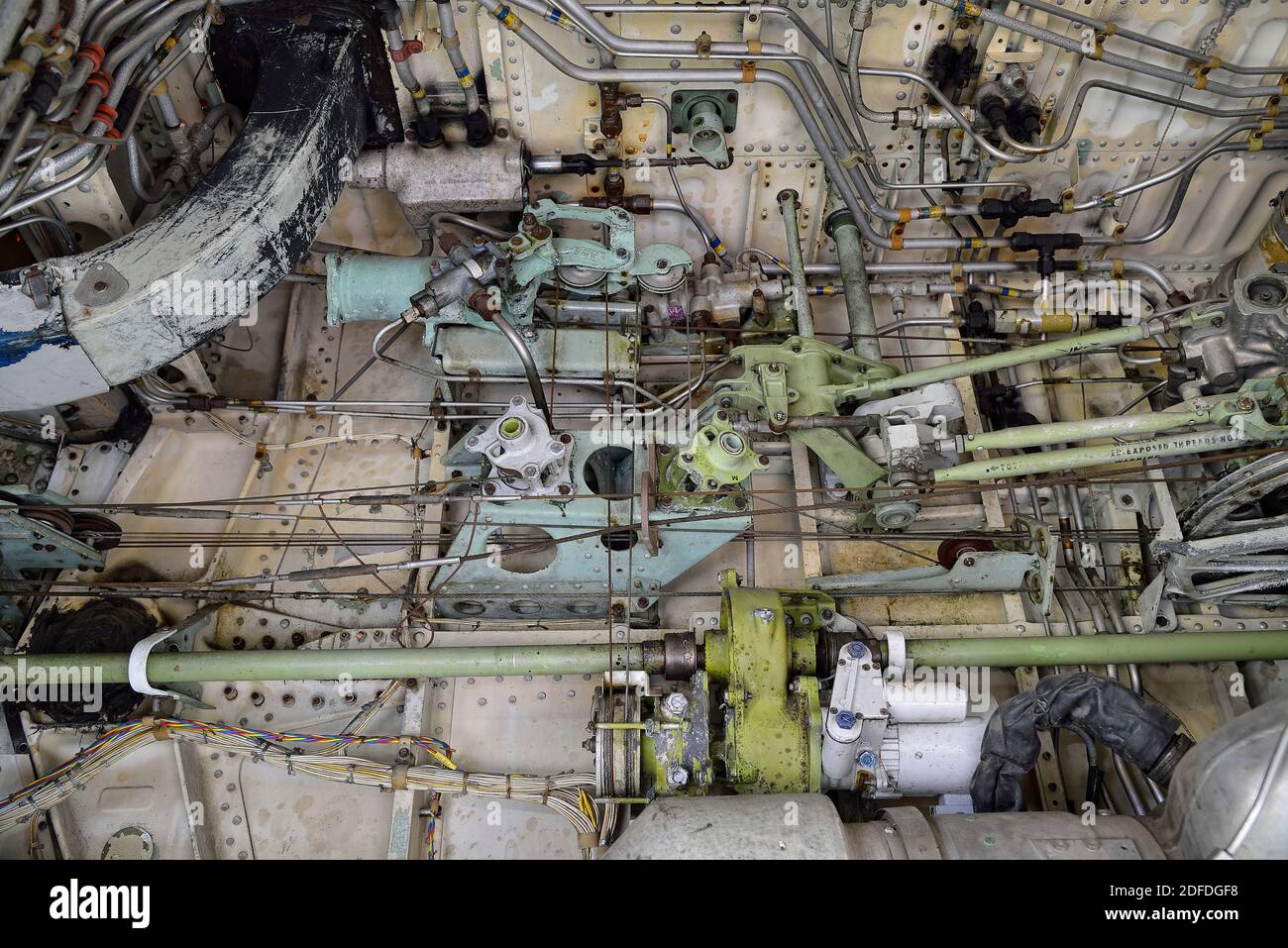 Steuert die Mechanismen im linken Fahrwerksschacht des Erste Boeing 727 im Museum of Flight Restoration Center Stockfoto