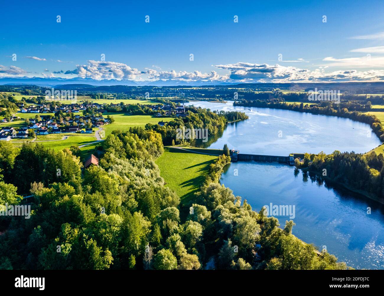 Schleife des Lech, bei Epfach, Region Pfaffenwinkel, Oberbayern, Bayern, Deutschland, Europa Stockfoto