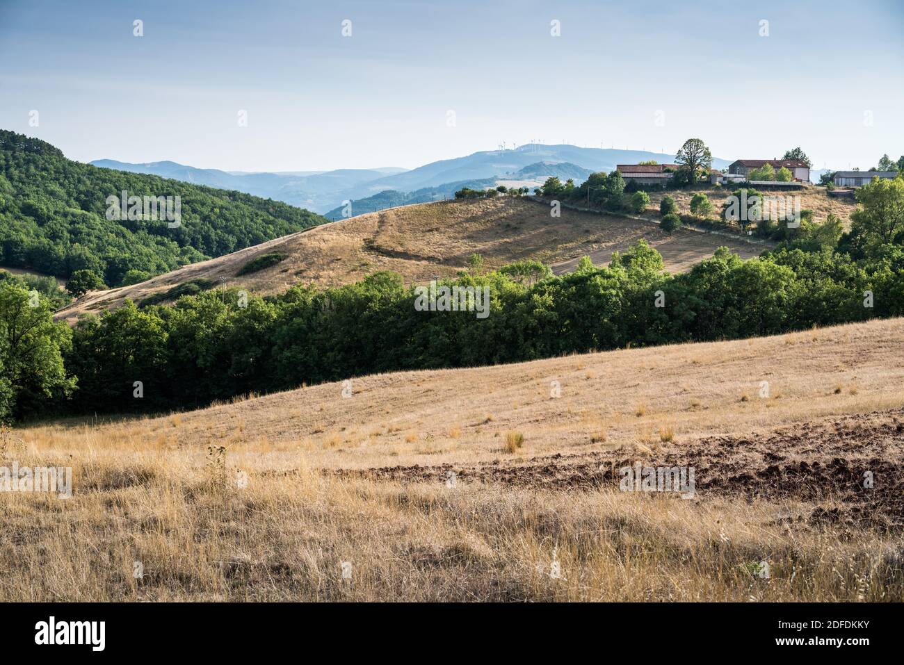 Landschaft in der Nähe des Roquefort-sur-Soulzon, Frankreich, Europa. Stockfoto