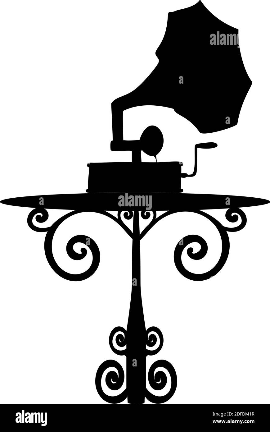 Silhouette von Vintage-Grammophon auf dem Tisch. Symbol für die Abbildung Stock Vektor