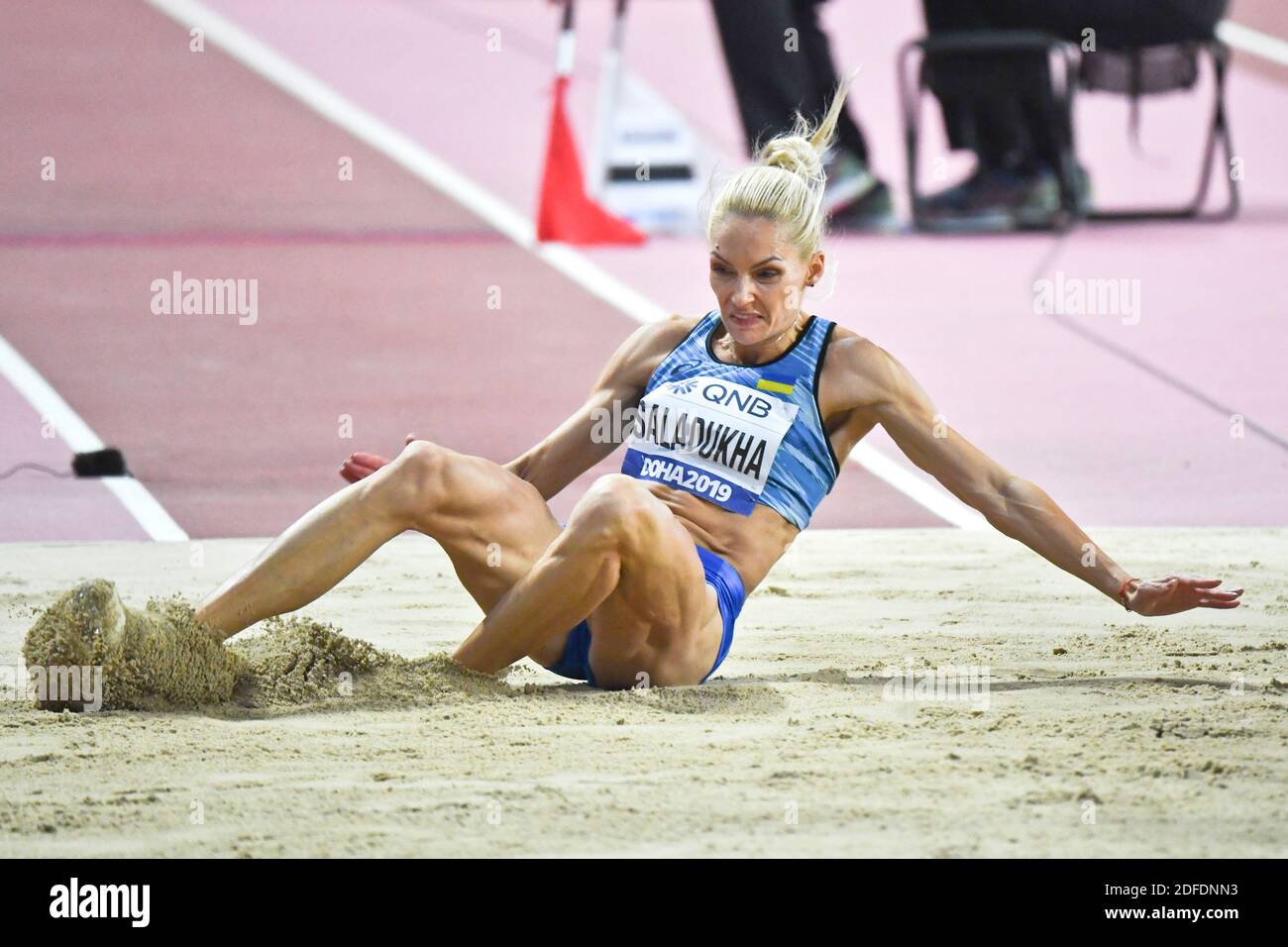 Olha Saladukha (Ukraine). Triple Jump Frauen Finale. IAAF Leichtathletik-Weltmeisterschaften, Doha 2019 Stockfoto