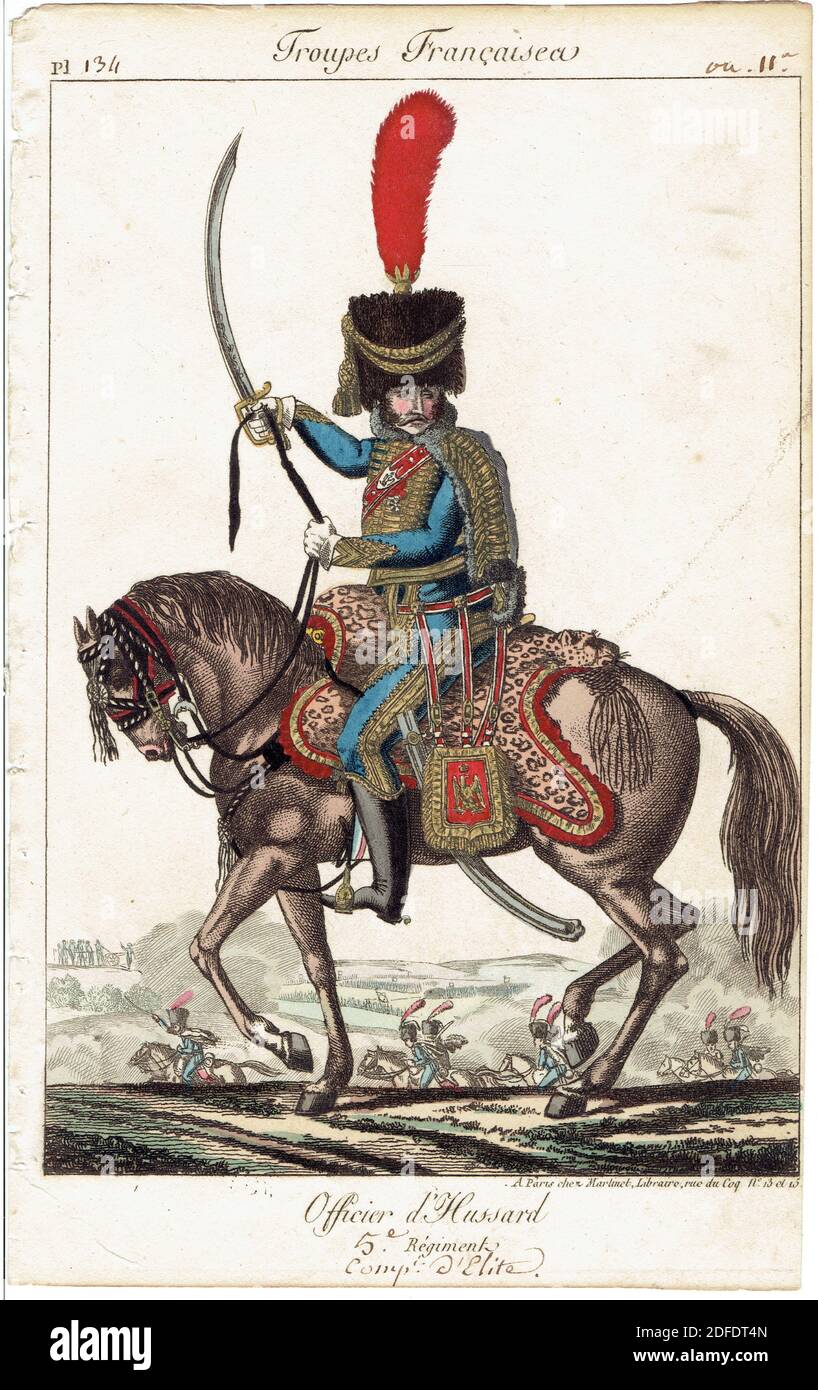 officier du 5e hussards 1er Empire, französische leichte Kavallerie unter dem Ersten Kaiserreich Stockfoto