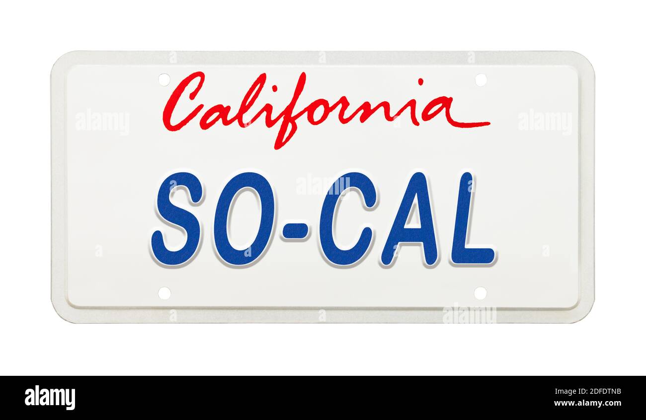California Nummernschild mit so Cal aufgedruckt. Stockfoto