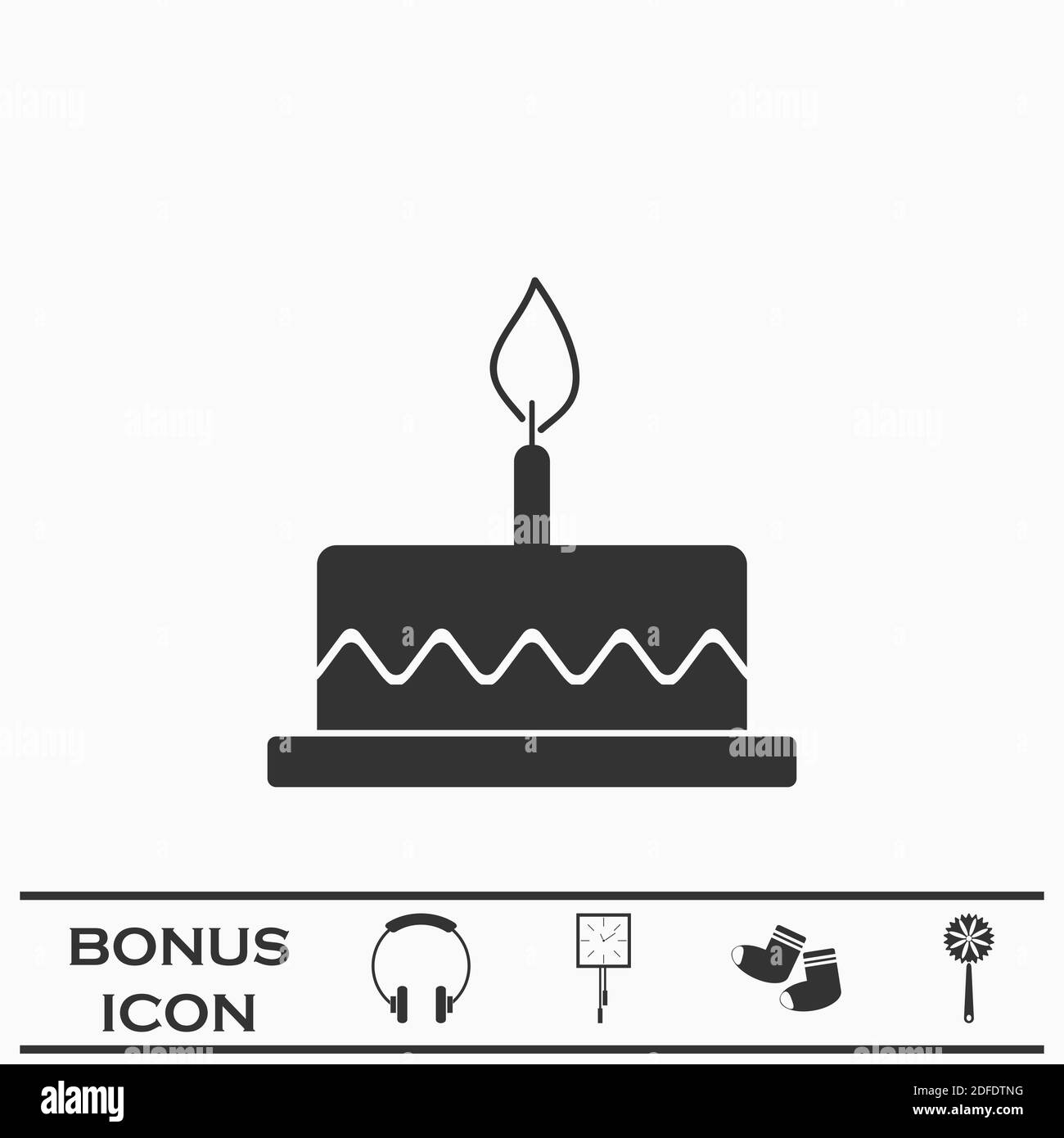 Geburtstagstorte Symbol flach. Schwarzes Piktogramm auf weißem Hintergrund. Vektorgrafik Symbol und Bonus-Taste Stock Vektor