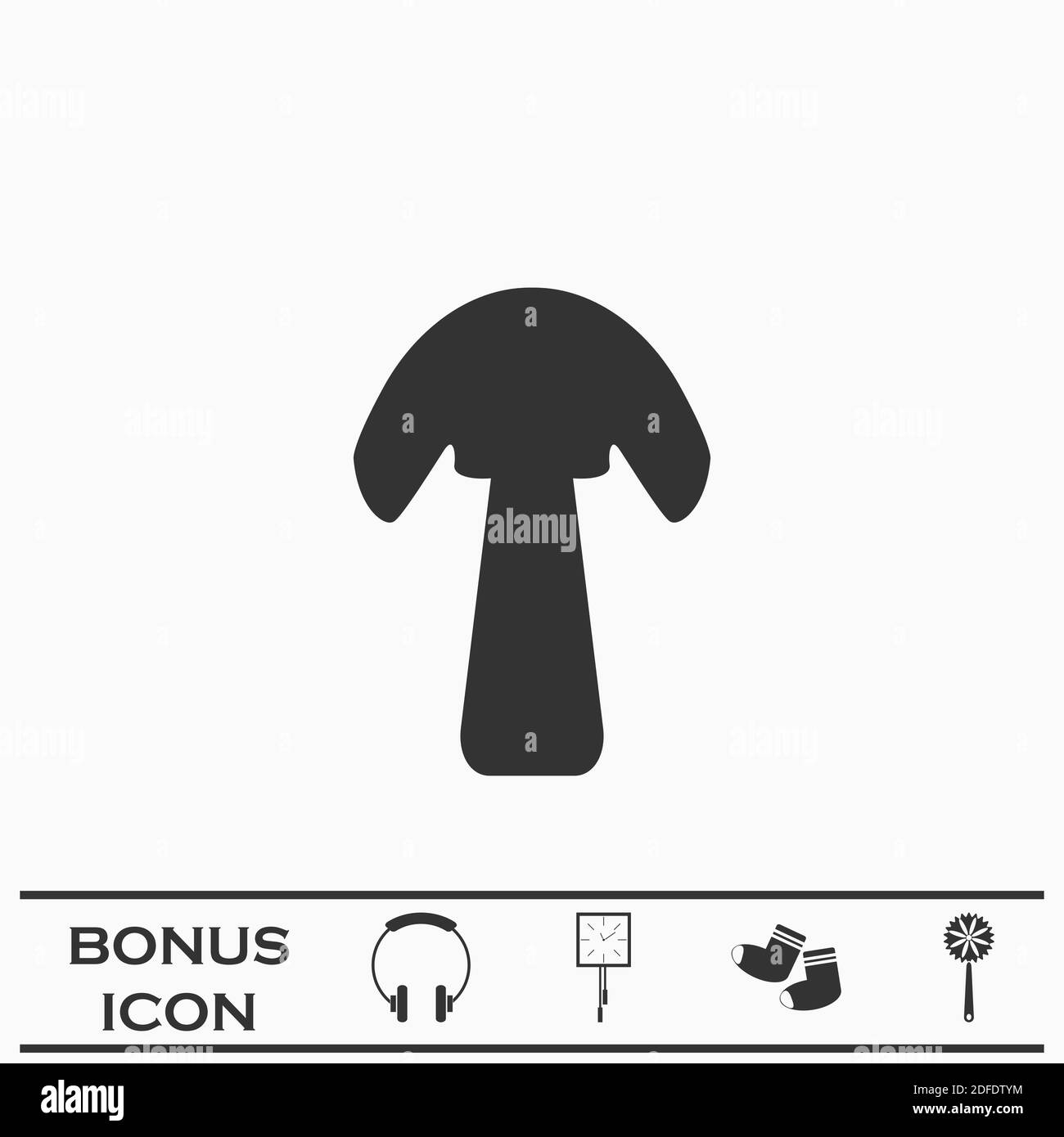 Pilzsymbol flach. Schwarzes Piktogramm auf weißem Hintergrund. Vektorgrafik Symbol und Bonus-Taste Stock Vektor