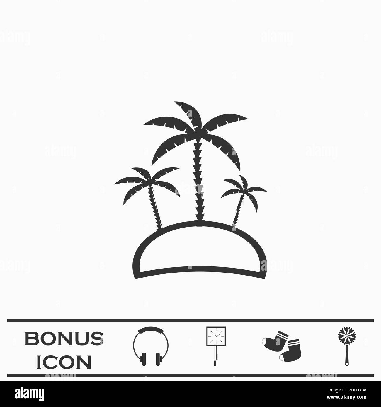 Palm Island - Travel Icon flach. Schwarzes Piktogramm auf weißem Hintergrund. Vektorgrafik Symbol und Bonus-Taste Stock Vektor