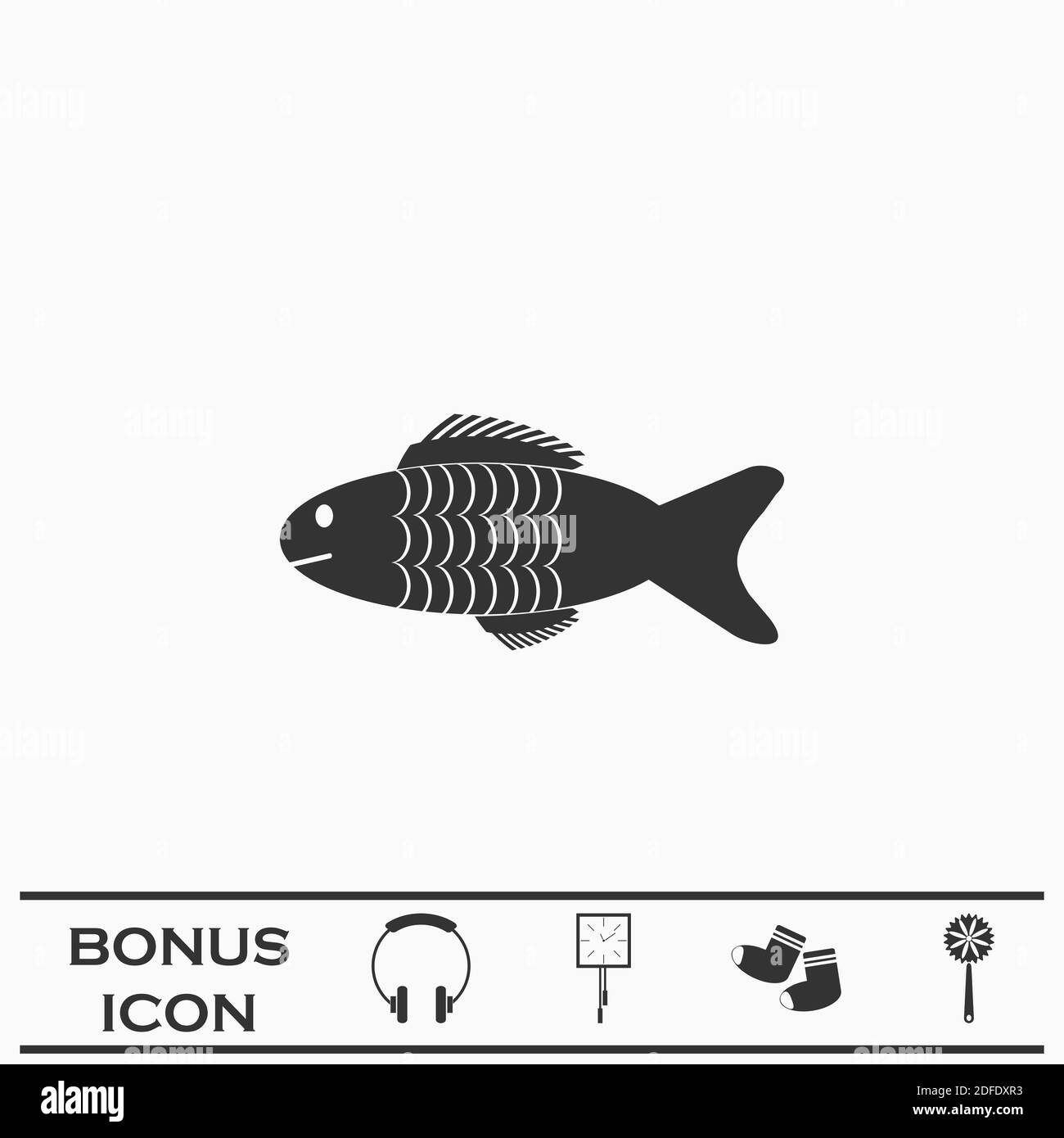 Fischsymbol flach. Schwarzes Piktogramm auf weißem Hintergrund. Vektorgrafik Symbol und Bonus-Taste Stock Vektor