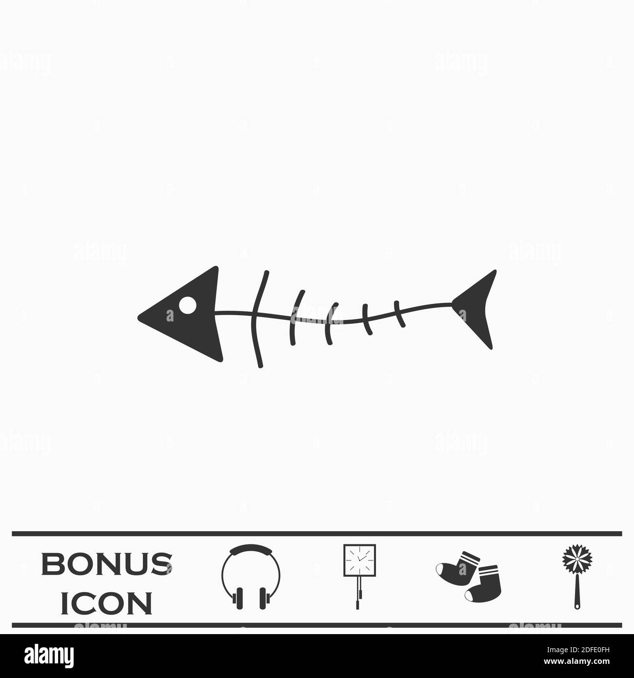 Fisch Skelett Symbol flach. Schwarzes Piktogramm auf weißem Hintergrund. Vektorgrafik Symbol und Bonus-Taste Stock Vektor