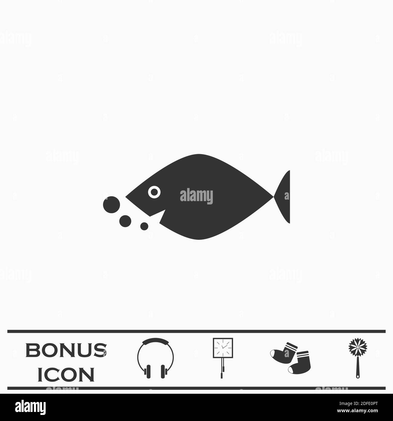 Fischsymbol flach. Schwarzes Piktogramm auf weißem Hintergrund. Vektorgrafik Symbol und Bonus-Taste Stock Vektor