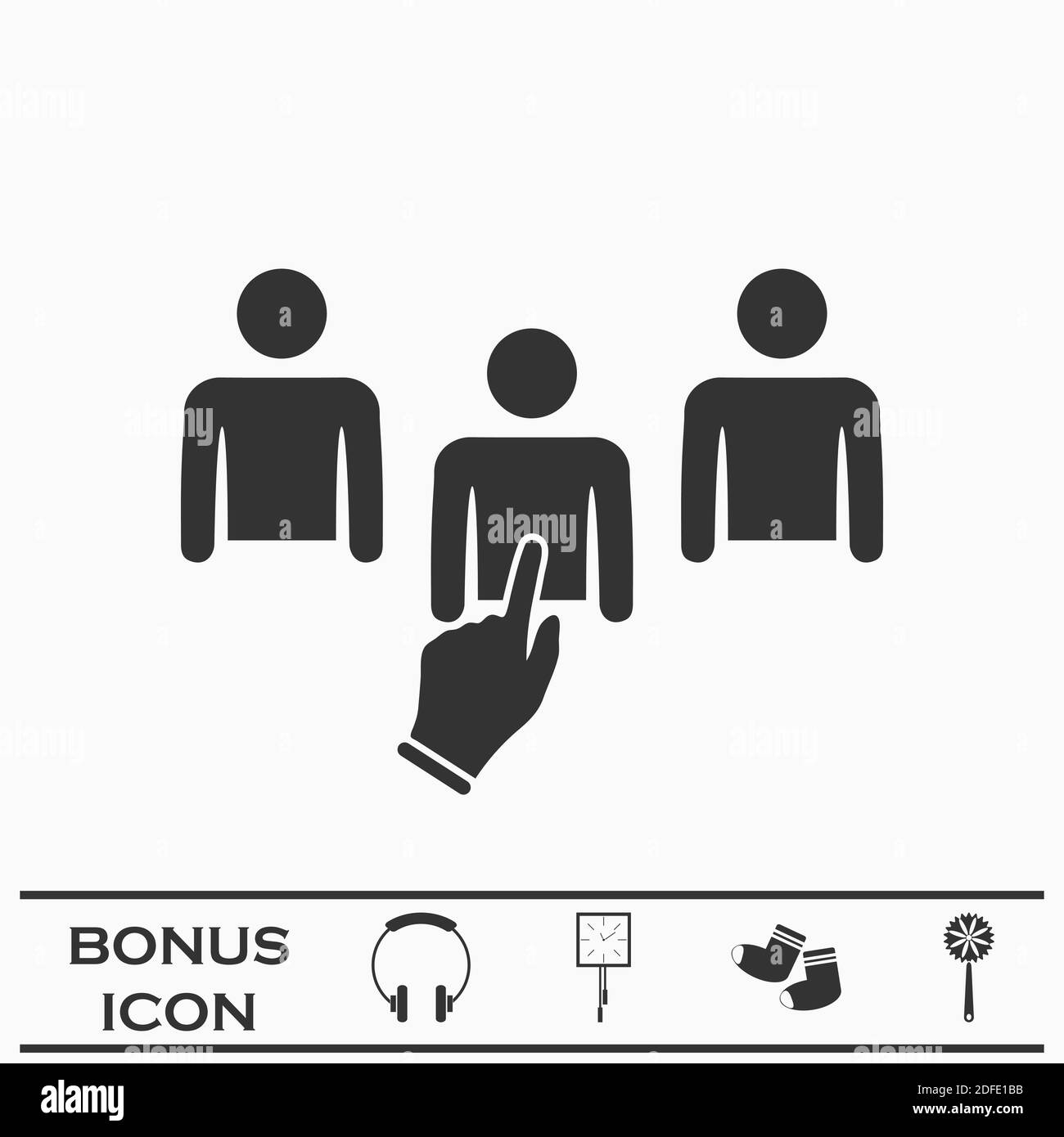 Wählen Sie ein Symbol flach. Schwarzes Piktogramm auf weißem Hintergrund. Vektorgrafik Symbol und Bonus-Taste Stock Vektor