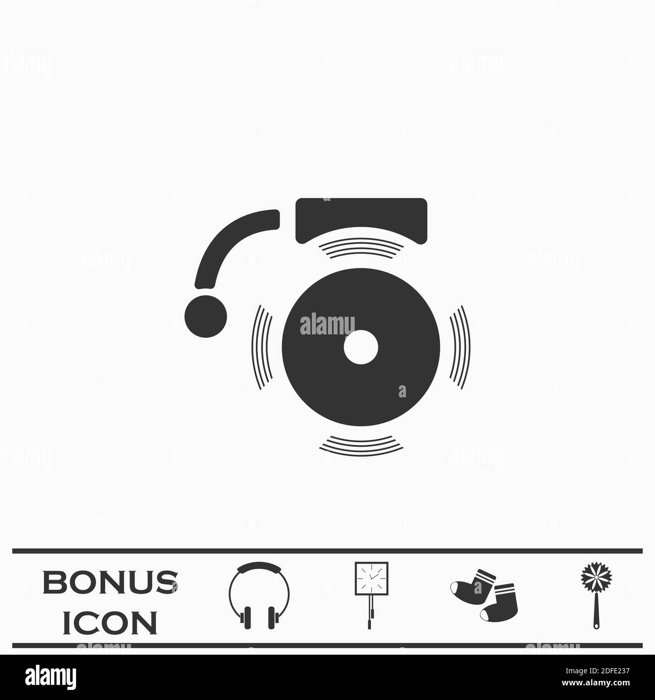 Alarmglockensymbol flach. Schwarzes Piktogramm auf weißem Hintergrund. Vektorgrafik Symbol und Bonus-Taste Stock Vektor